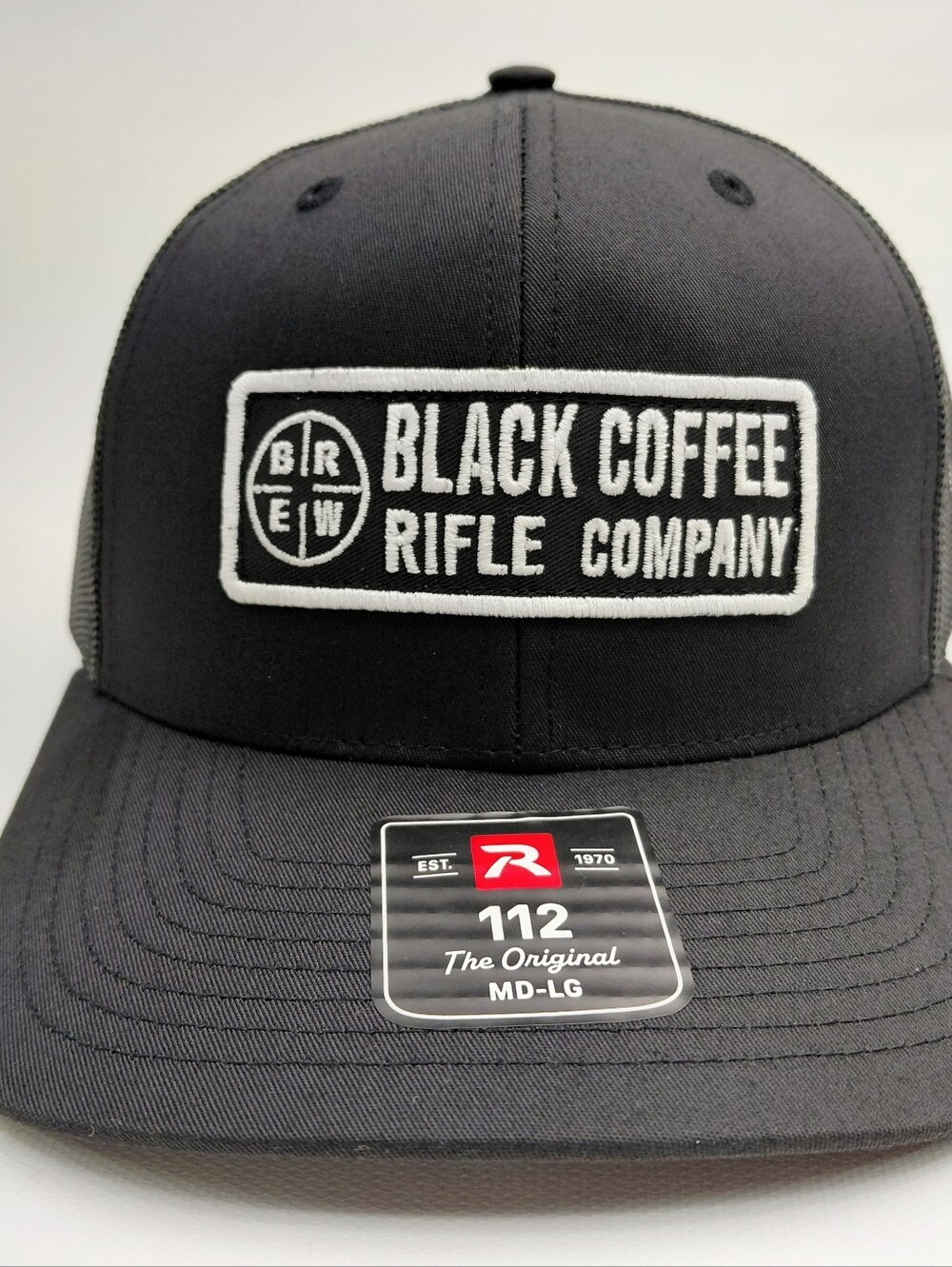 Black Coffee Rifle Company Hat Black Embroidered Patch Richardson 112 Cap Parody